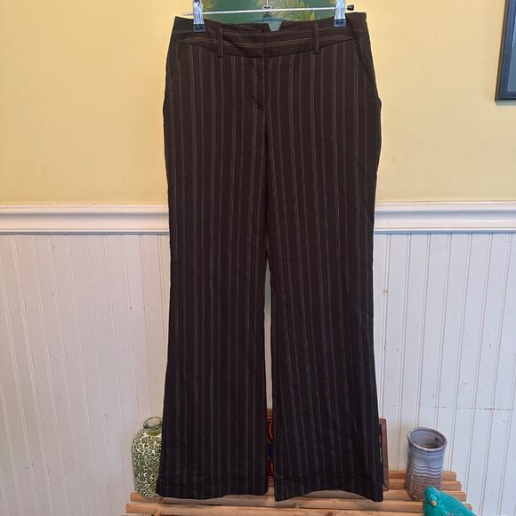 Vintage IZ Beyer Brown Pinstripe Wide-Leg Pants Buttoned Back Pockets Belt loops - Picture 1 of 7